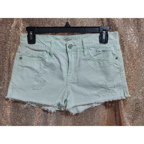 Abercrombie and Fitch Destroyed Cut Off Jean Shorts. Size 0 25. Green Tint White - Picture 2 of 5